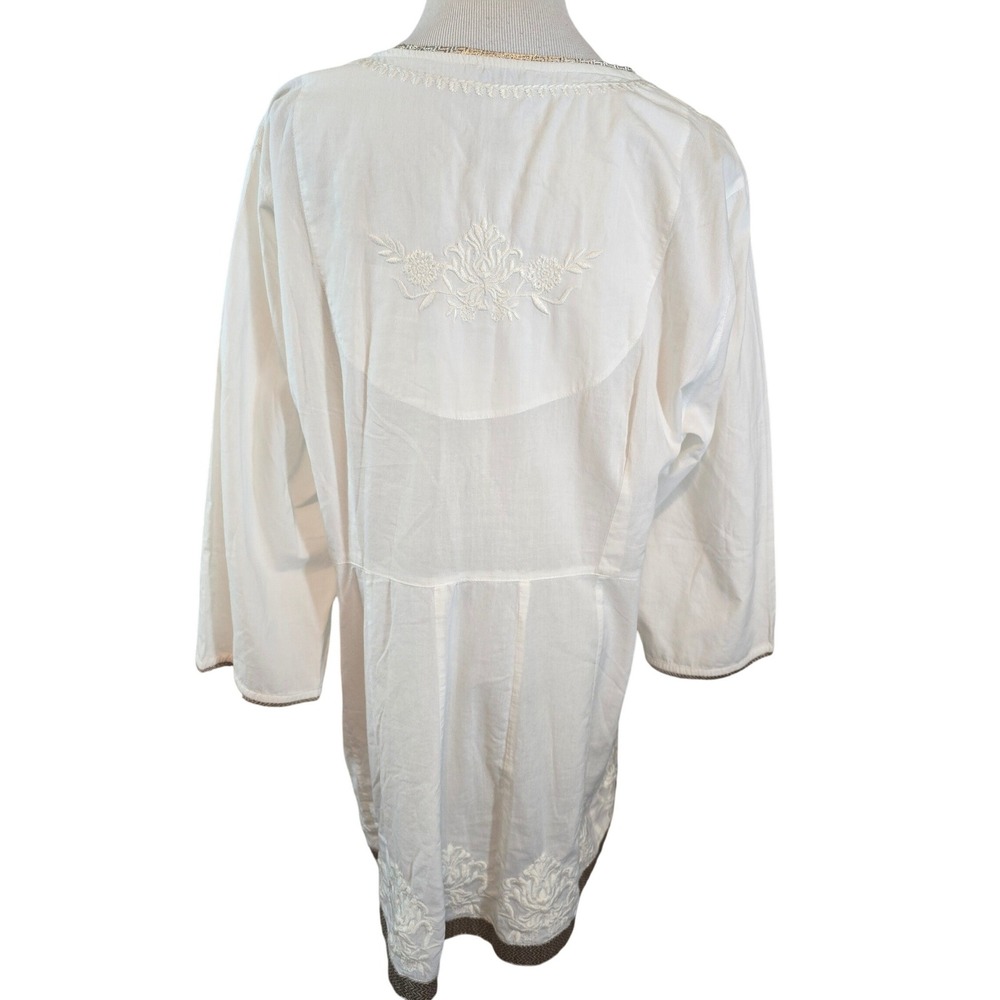 Soft Surroundings White Embroidered Cotton Tunic Top Metallic Gold Trim Size XL - Picture 4 of 16